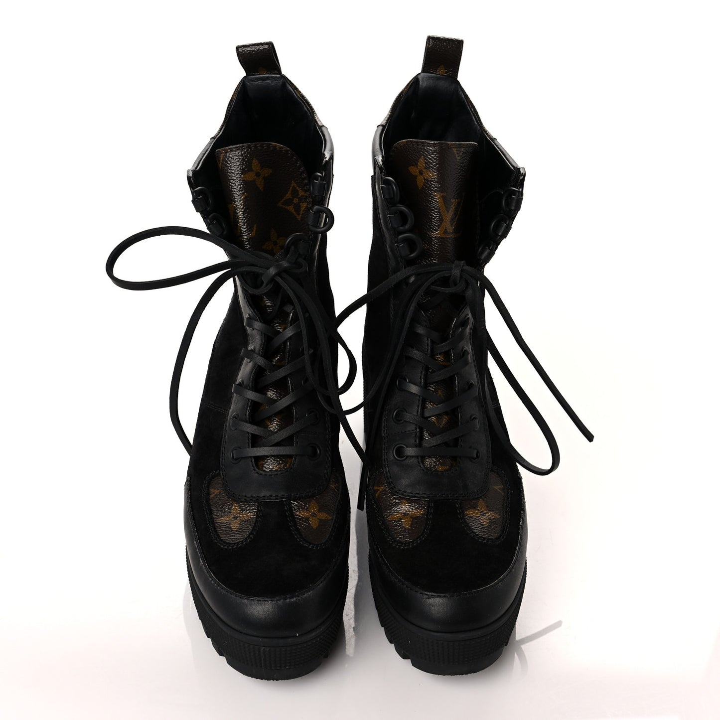 Suede Calfskin Monogram Laureate Platform Desert Boots 38 Black