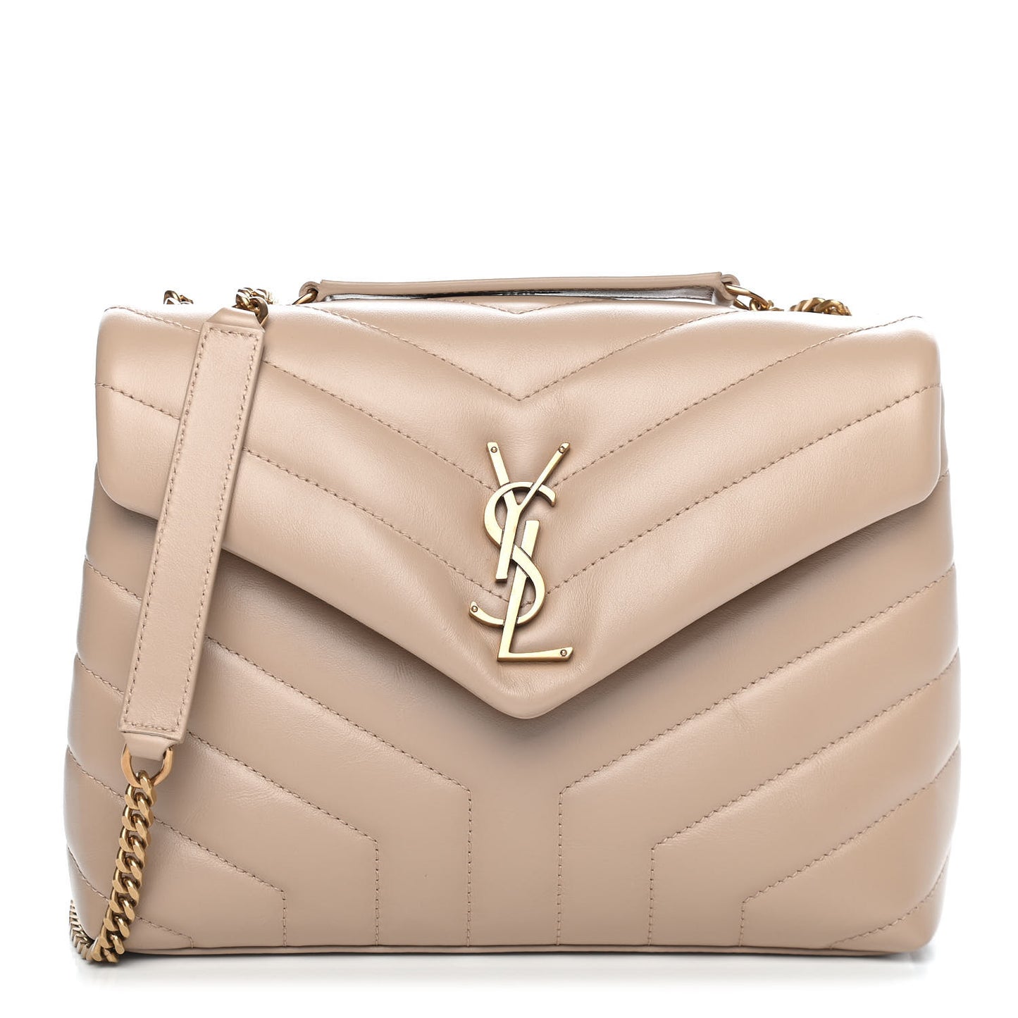 Calfskin Y Quilted Monogram Small Loulou Chain Satchel Dark Beige