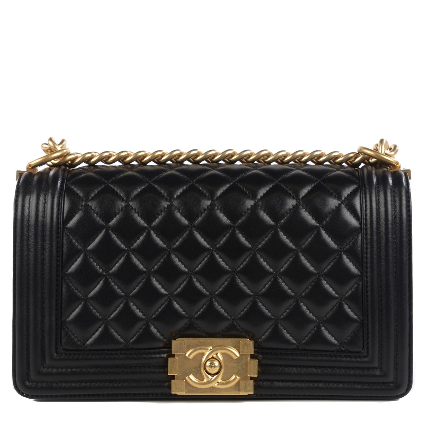 Lambskin Quilted Medium Boy Flap Black