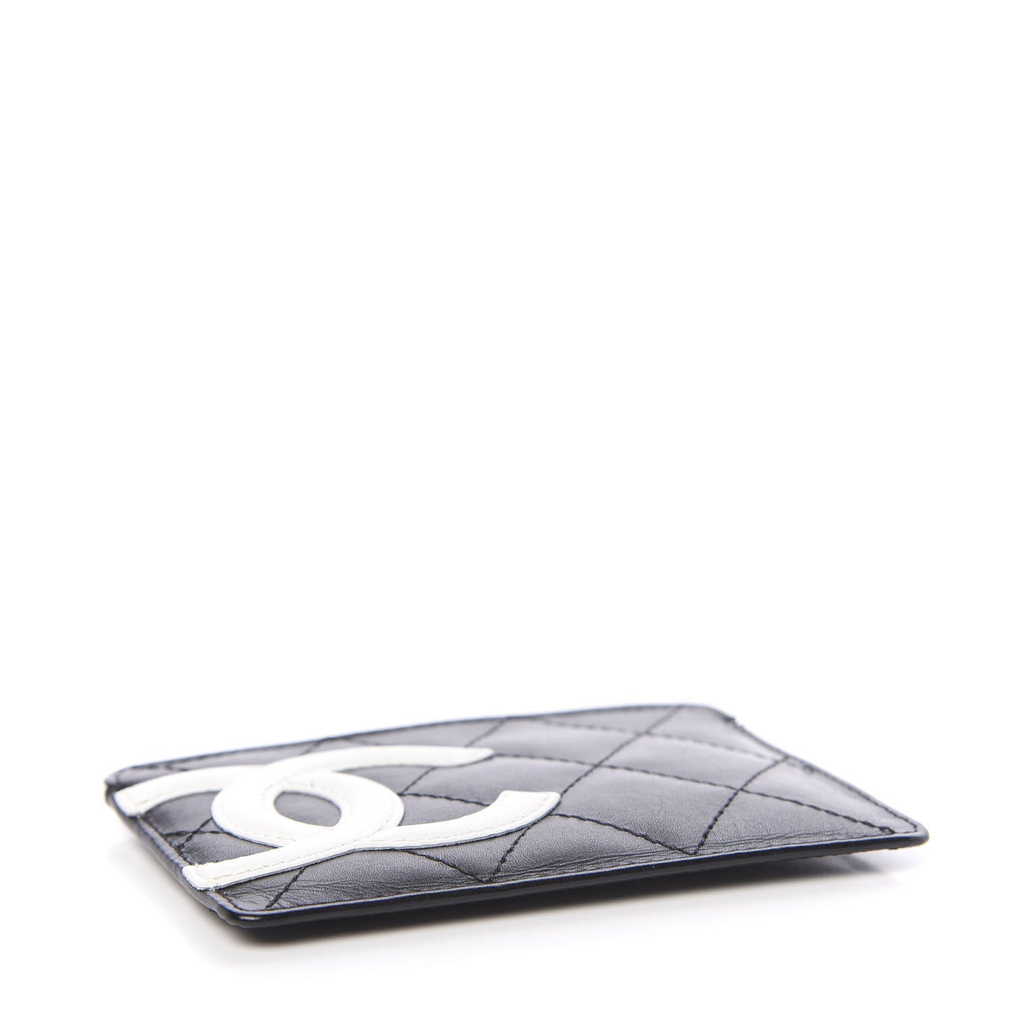 Calfskin Quilted Cambon Card Holder Black White