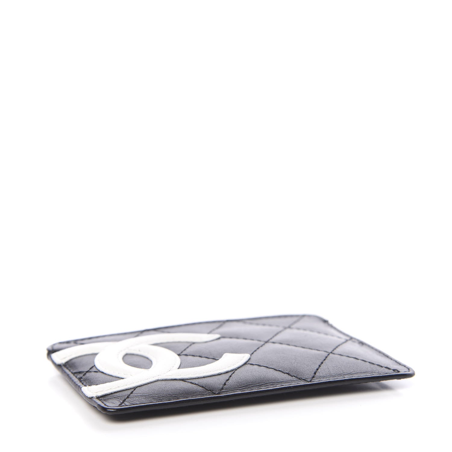 Chanel Calfskin Quilted Cambon Card Holder Black White 4 of 7
