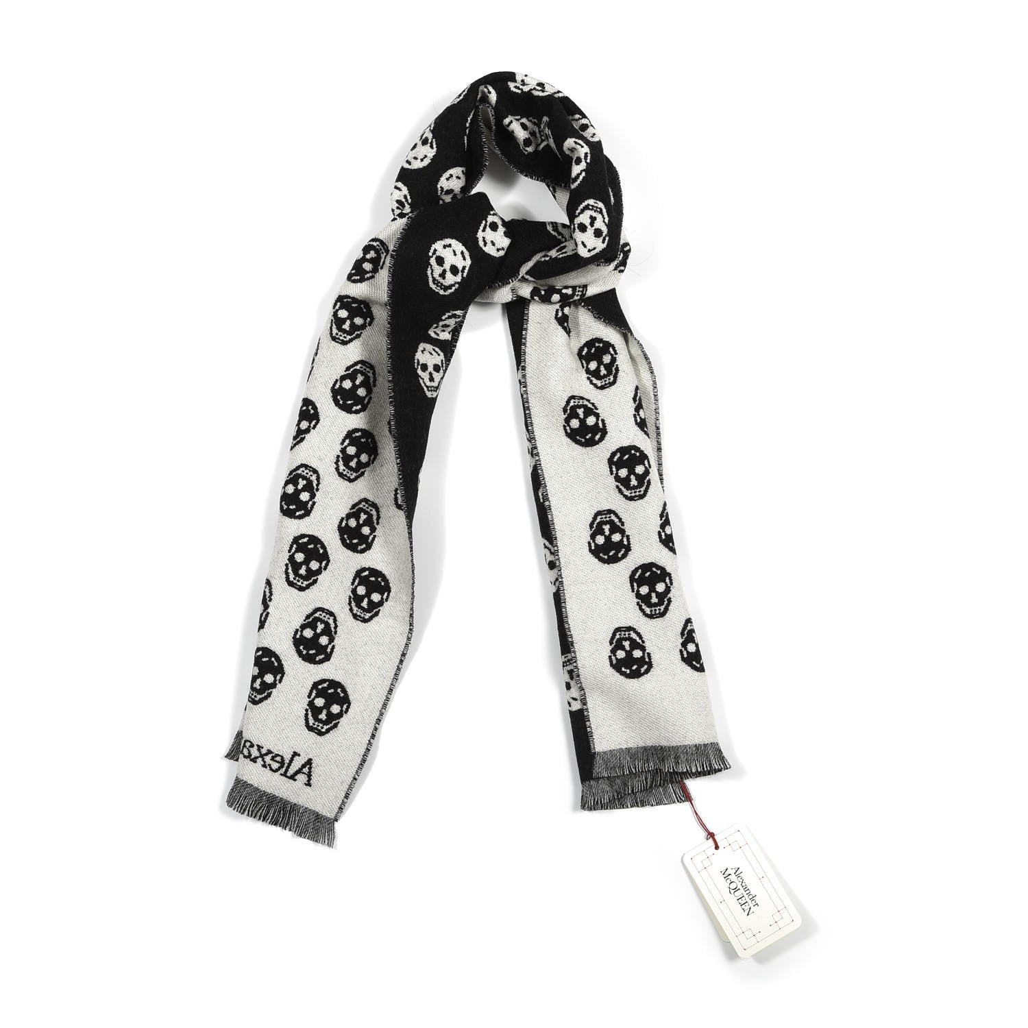 Alexander McQueen Wool Skull Scarf Black White 1 of 3