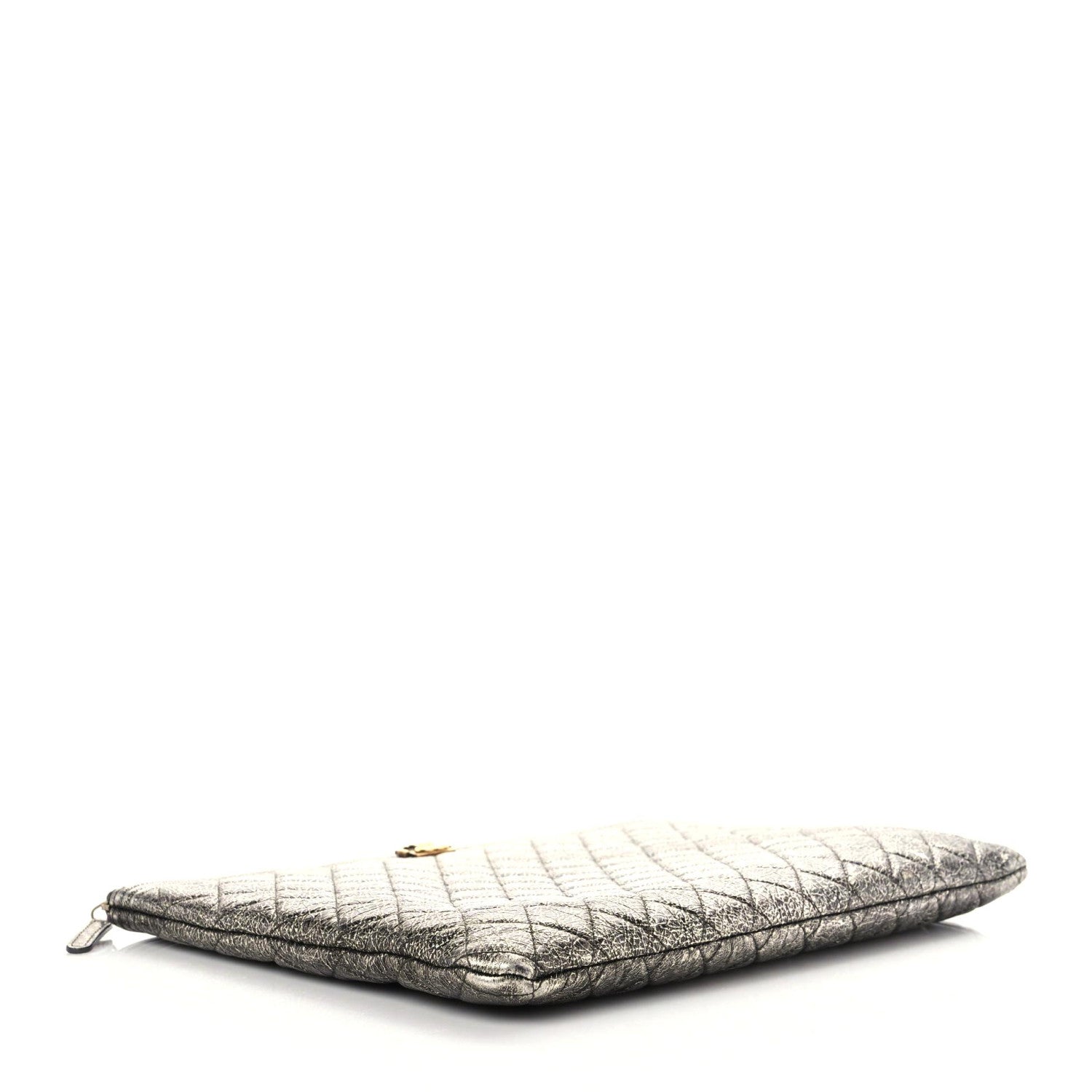 Chanel Cracked Metallic Calfskin Quilted Large Boy Cosmetic Case Silver 4 of 17