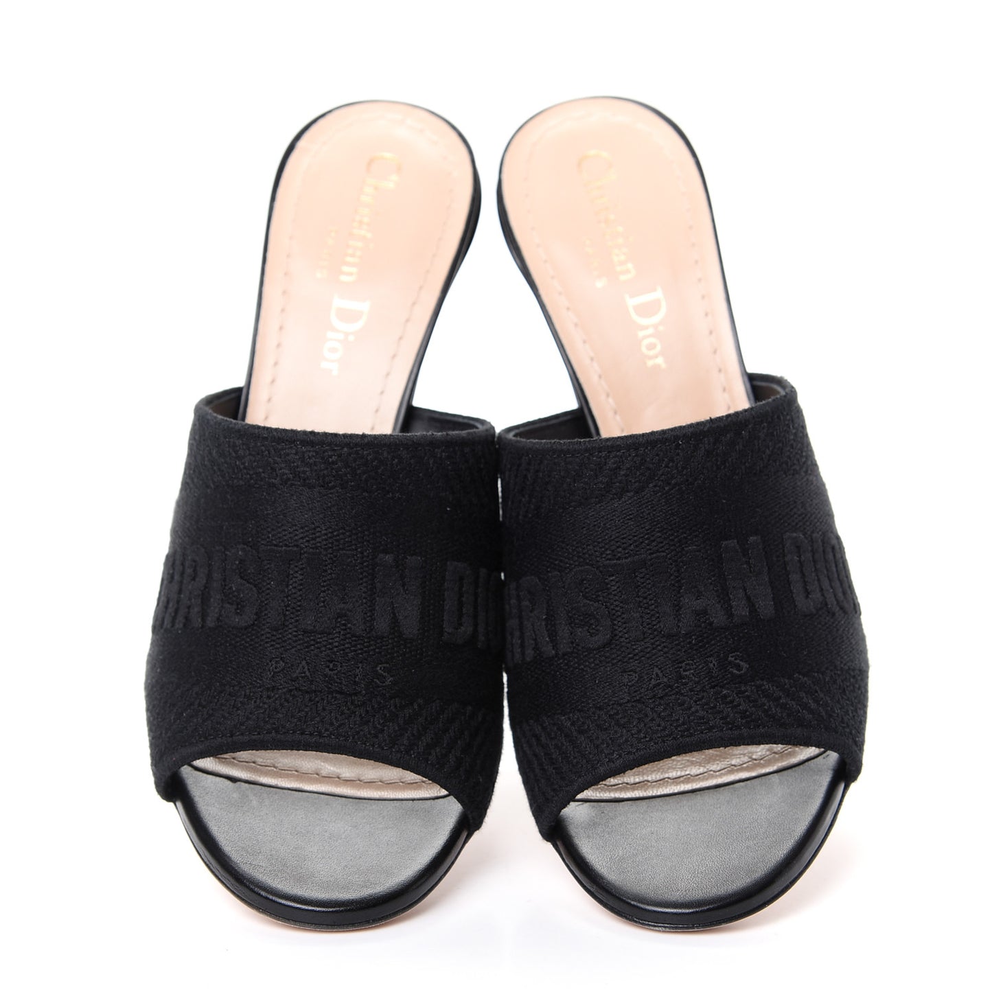 Cotton Embroidered D-Way Heeled Slide Sandal 36.5 Black
