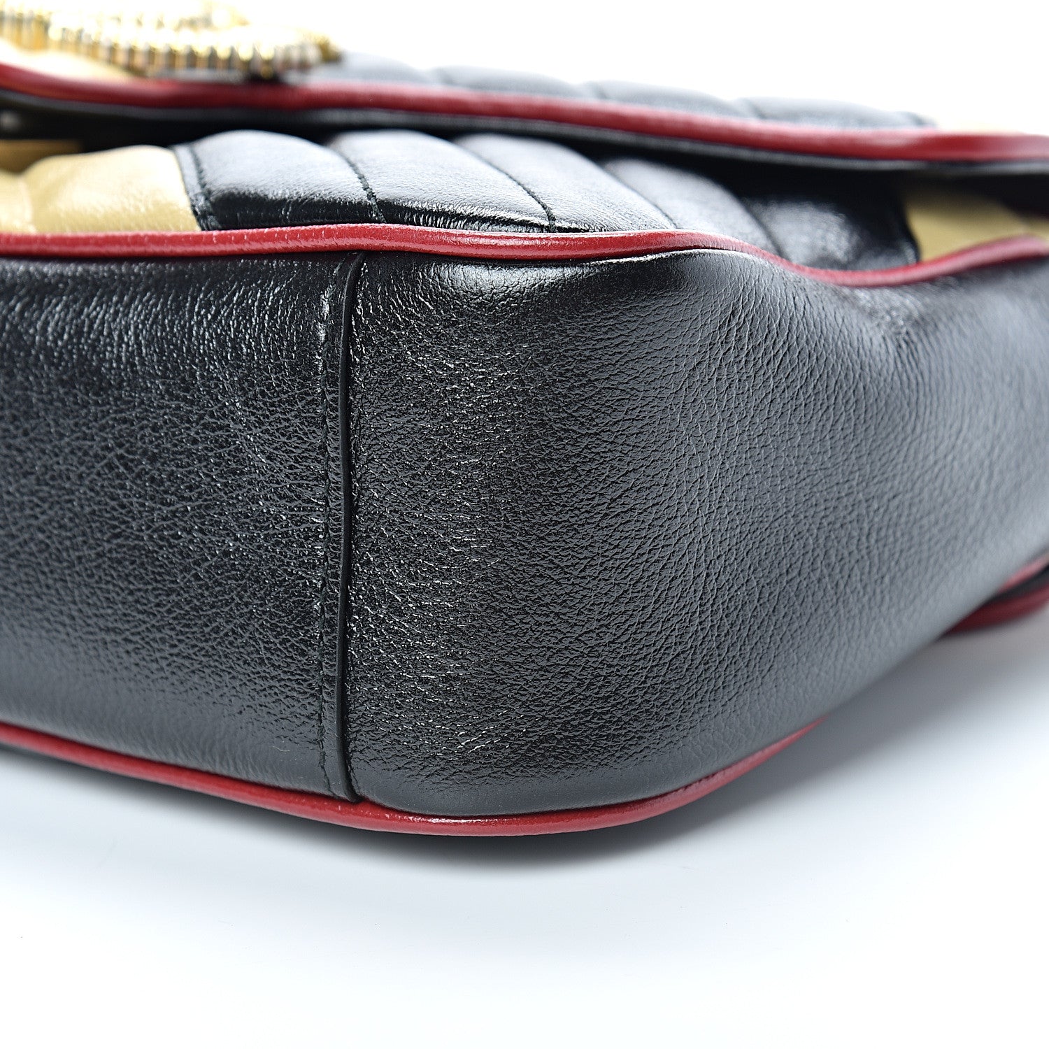Gucci Vintage Effect Calfskin Matelasse Diagonal Striped Small Torchon GG Marmont Shoulder Bag Black Beige 9 of 9