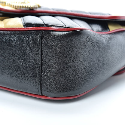 Gucci Vintage Effect Calfskin Matelasse Diagonal Striped Small Torchon GG Marmont Shoulder Bag Black Beige 9 of 9