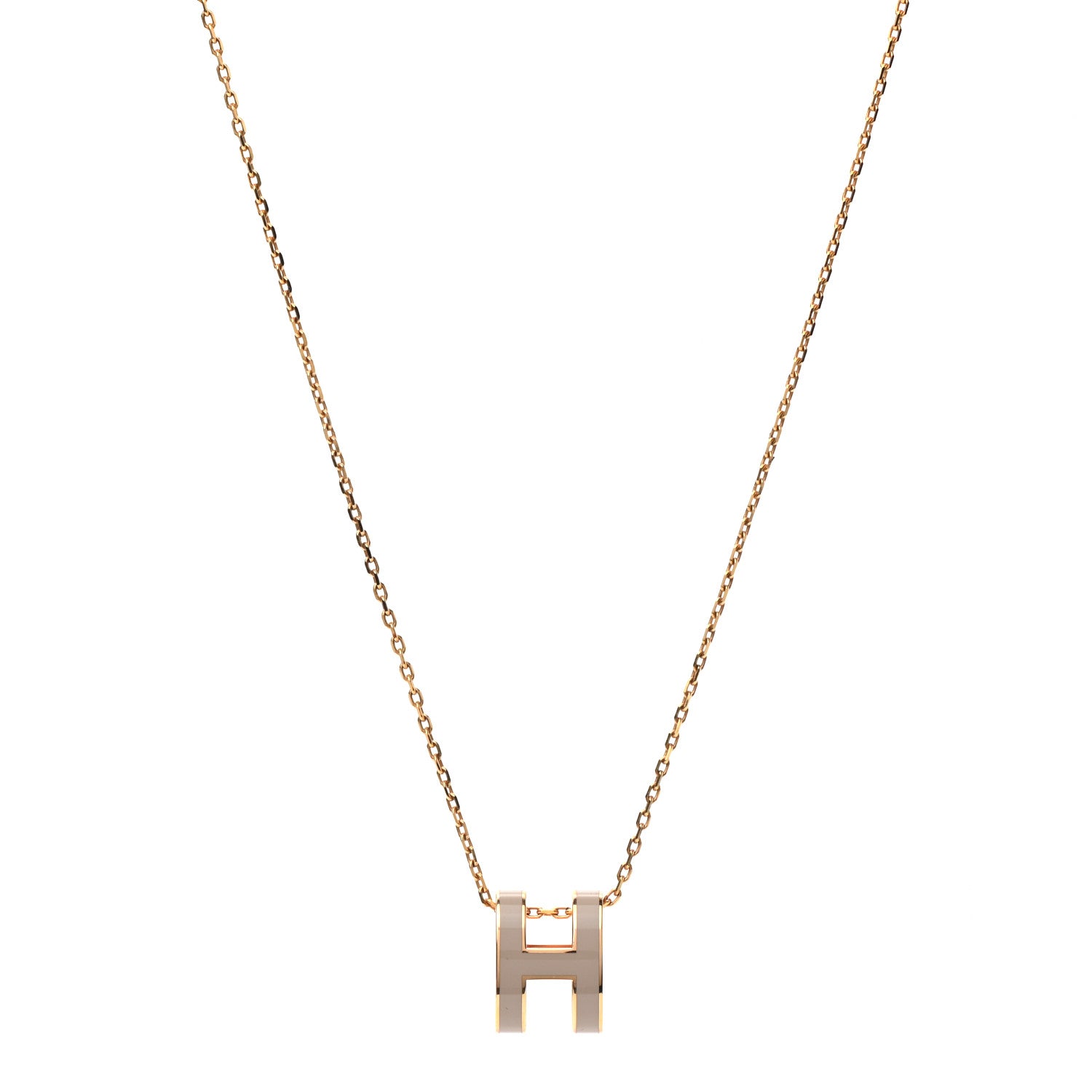 Hermes Lacquered Rose Gold Pop H Pendant Necklace Marron Glace 1 of 6
