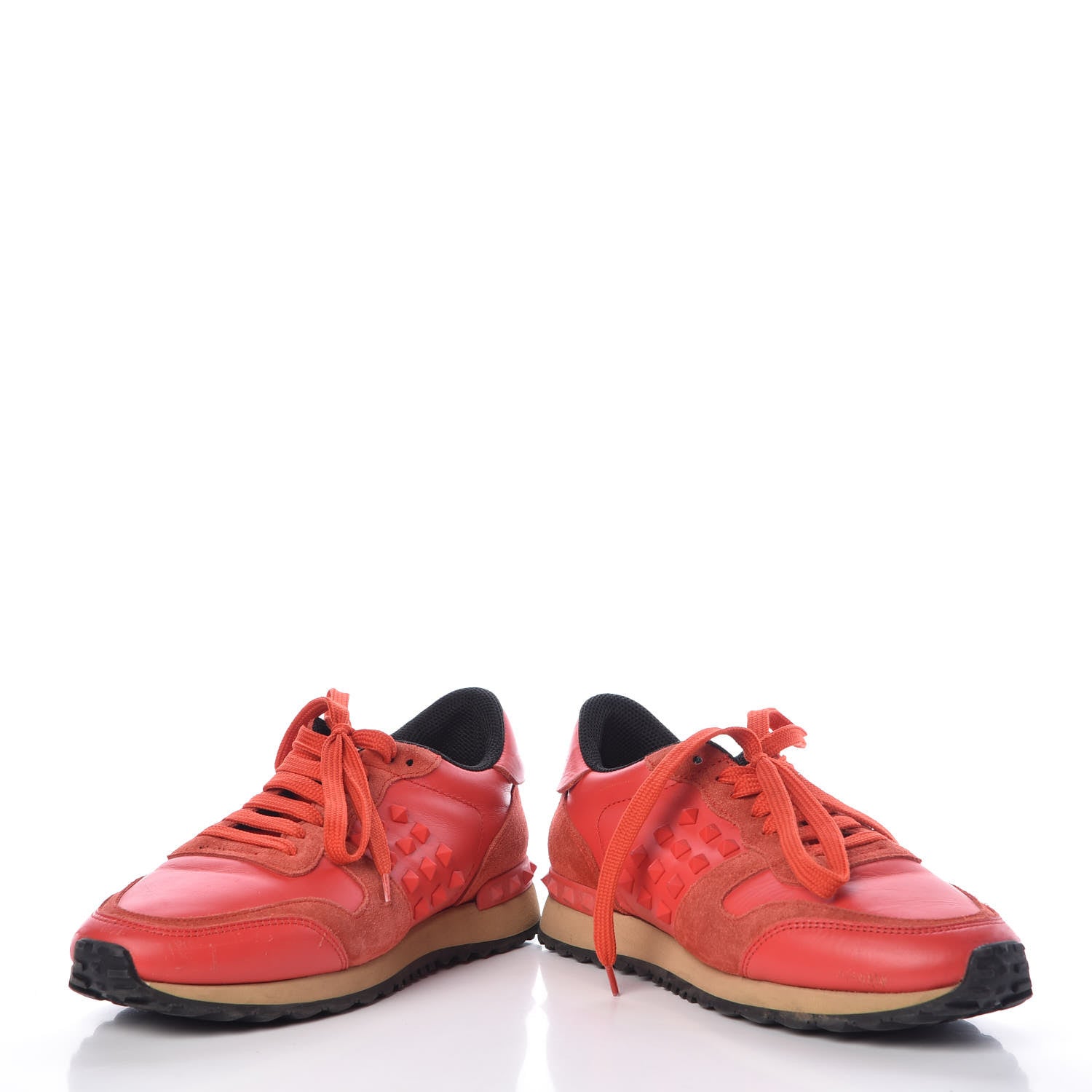 Valentino Garavani Calfskin Suede Rockstud Sneakers 36.5 Deep Orange 5 of 10