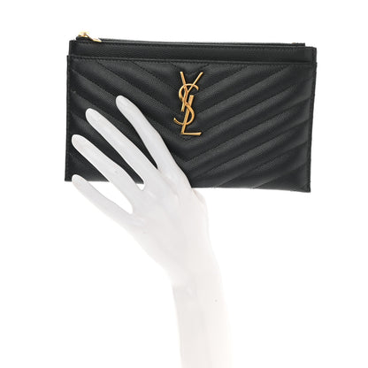 Saint Laurent Grain De Poudre Chevron Monogram Bill Pouch Storm 3 of 8