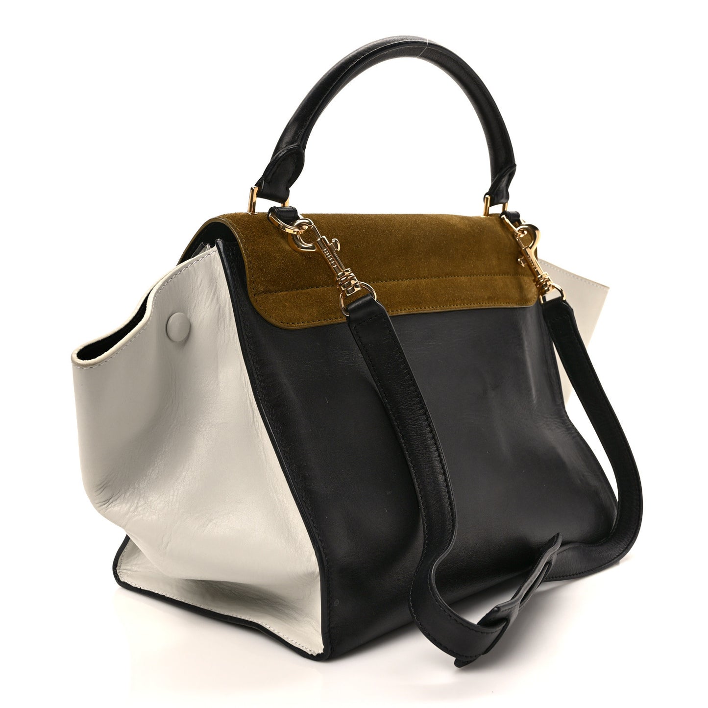 Smooth Calfskin Suede Medium Tri-Color Trapeze Brown Black