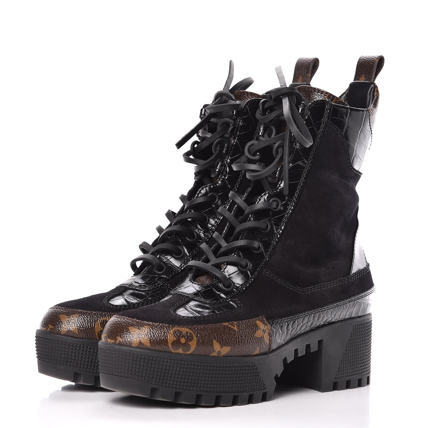 Louis Vuitton Suede Calfskin Monogram Laureate Platform Desert Boots 36 Black 3 of 9