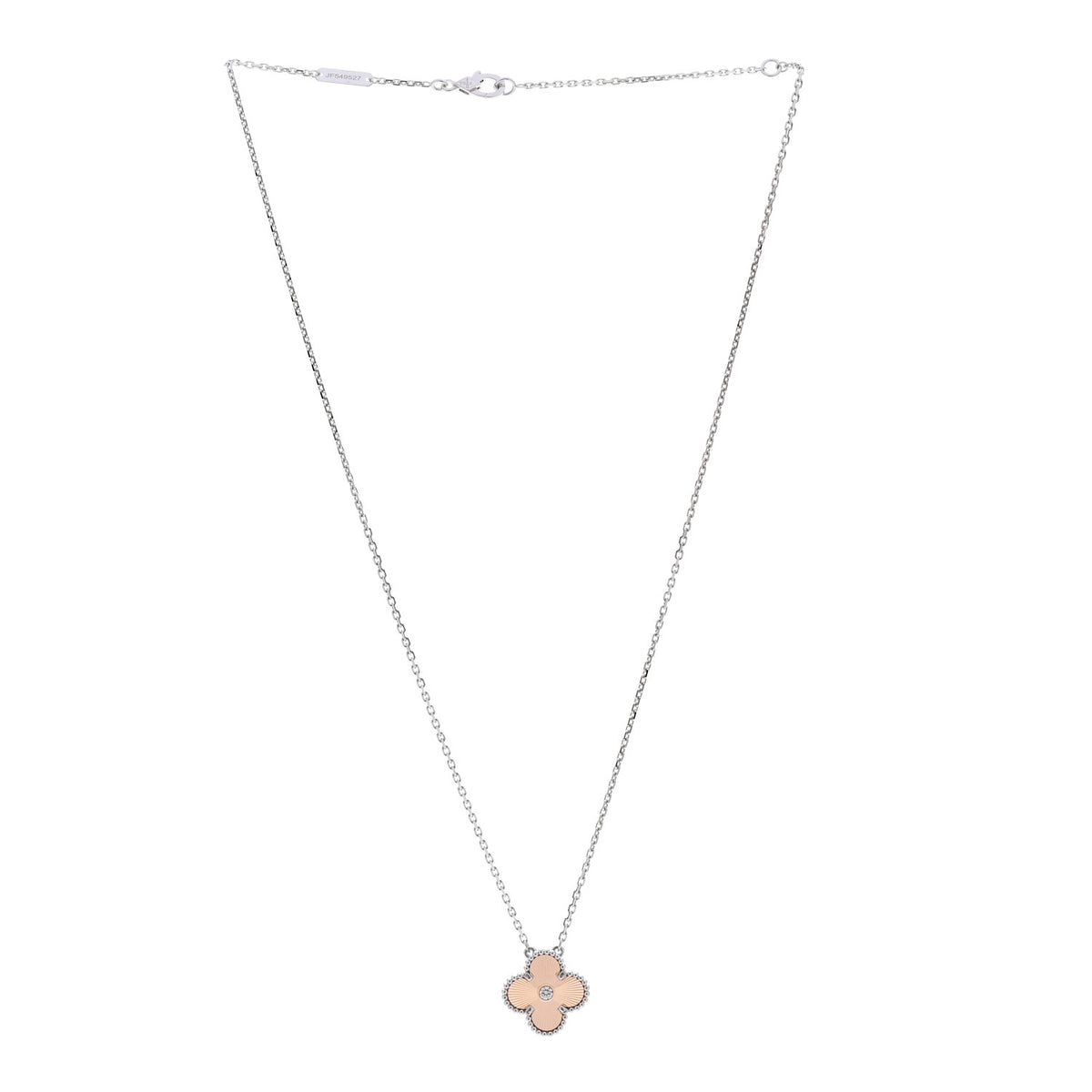Van Cleef & Arpels 18K White Rose Gold Diamond Guilloche Vintage Alhambra Pendant Necklace 3 of 6