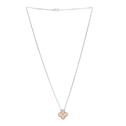 Van Cleef & Arpels 18K White Rose Gold Diamond Guilloche Vintage Alhambra Pendant Necklace 3 of 6