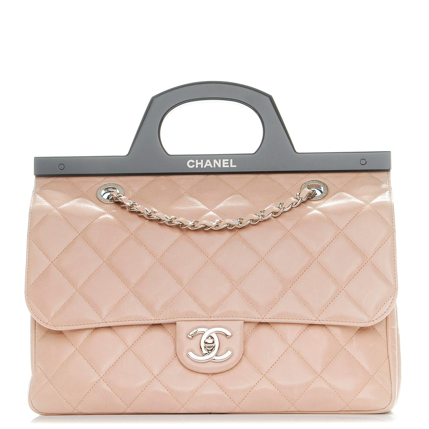 Glazed Calfskin Quilted Small CC Delivery Tote Light Pink