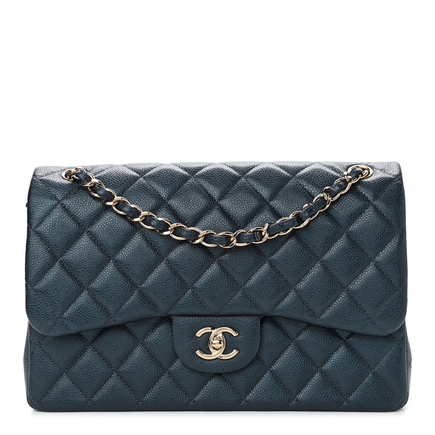 Chanel Metallic Caviar Quilted Jumbo Double Flap Dark Blue 1 of 10