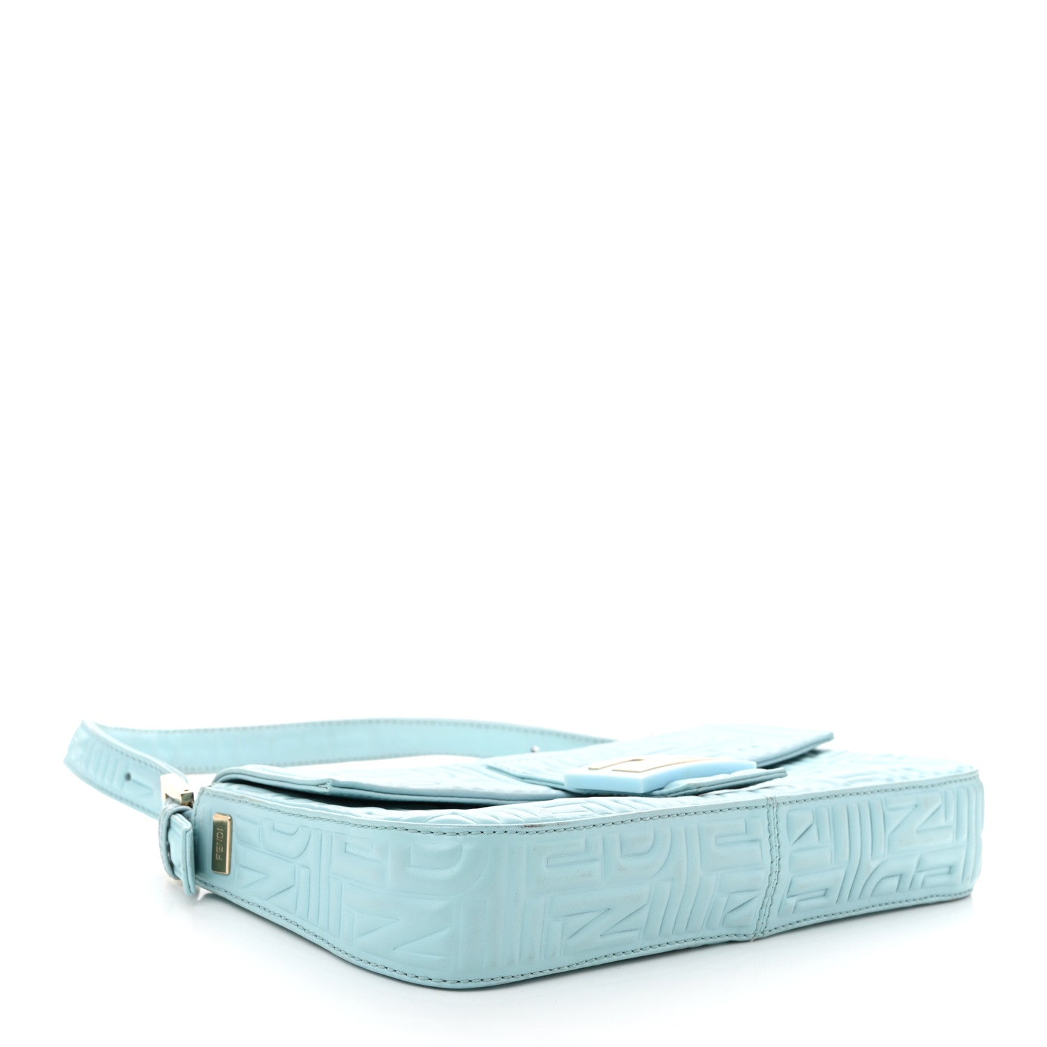Fendi Nappa Logo Embossed Baguette Blue 4 of 11