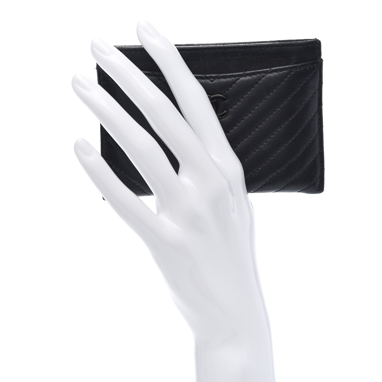 Chanel Lambskin Chevron Quilted Card Holder So Black 2 of 10