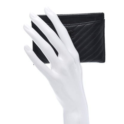 Chanel Lambskin Chevron Quilted Card Holder So Black 2 of 10