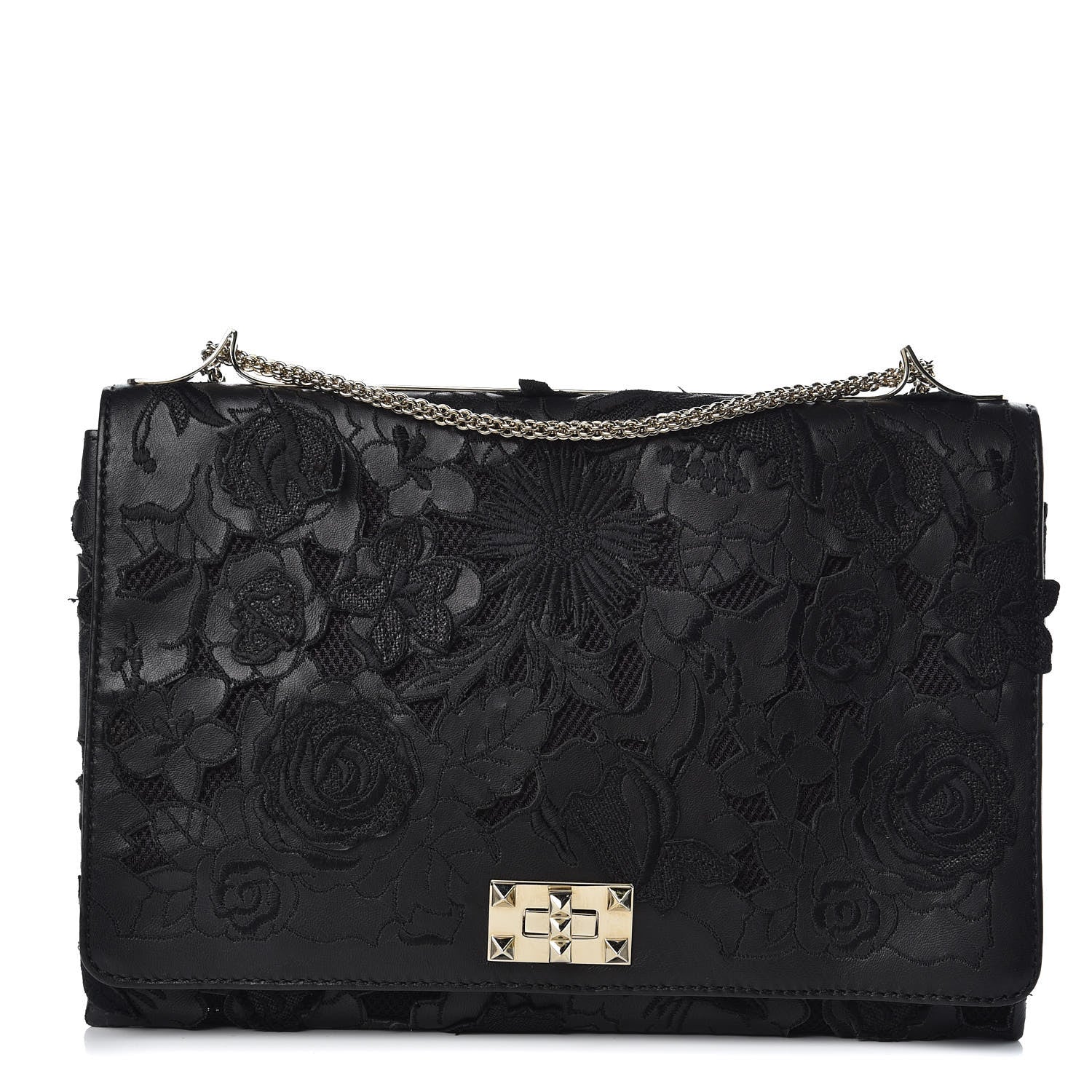 Valentino Garavani Lambskin Lace Large Girello Flap Black 1 of 10