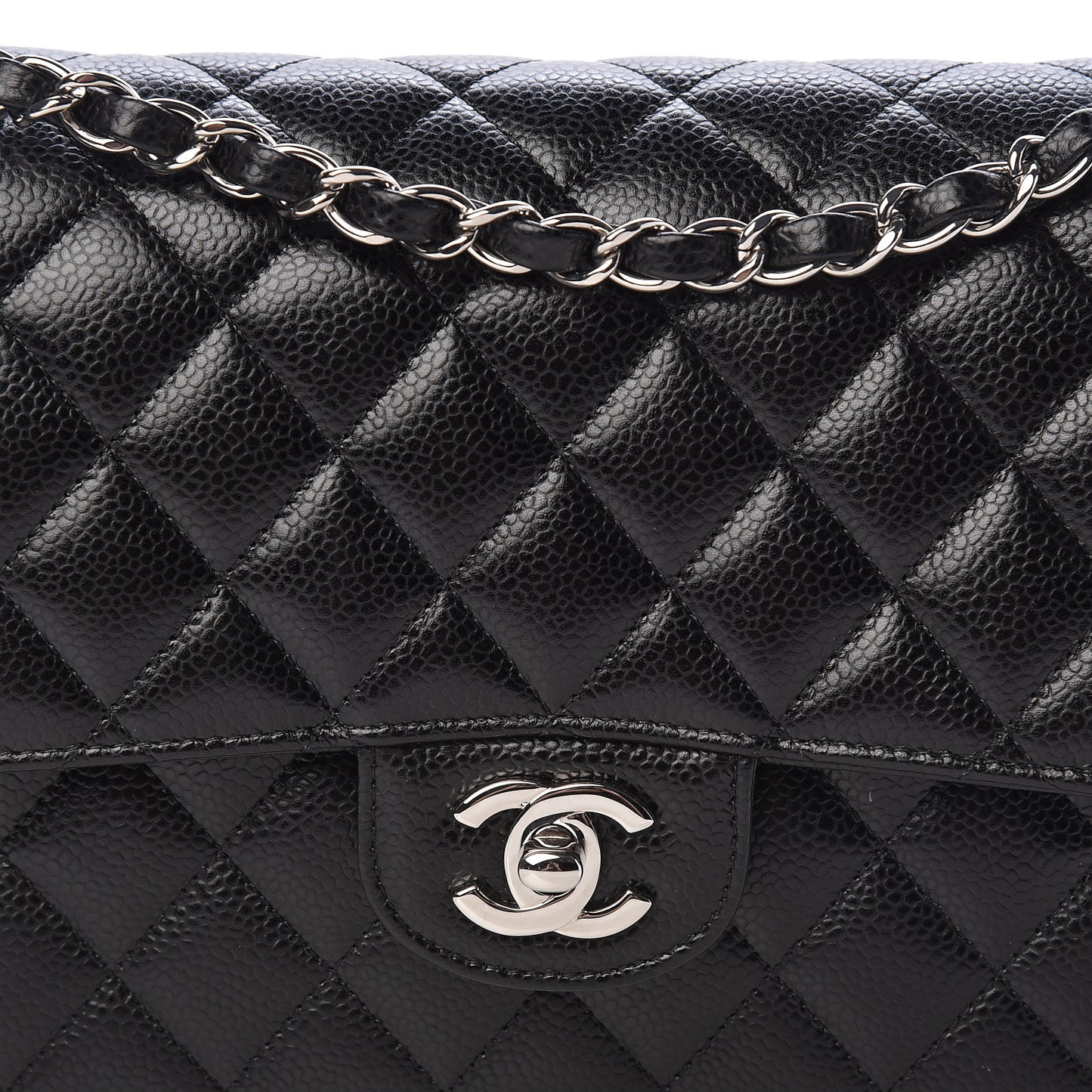 Caviar Quilted Medium Double Flap Black