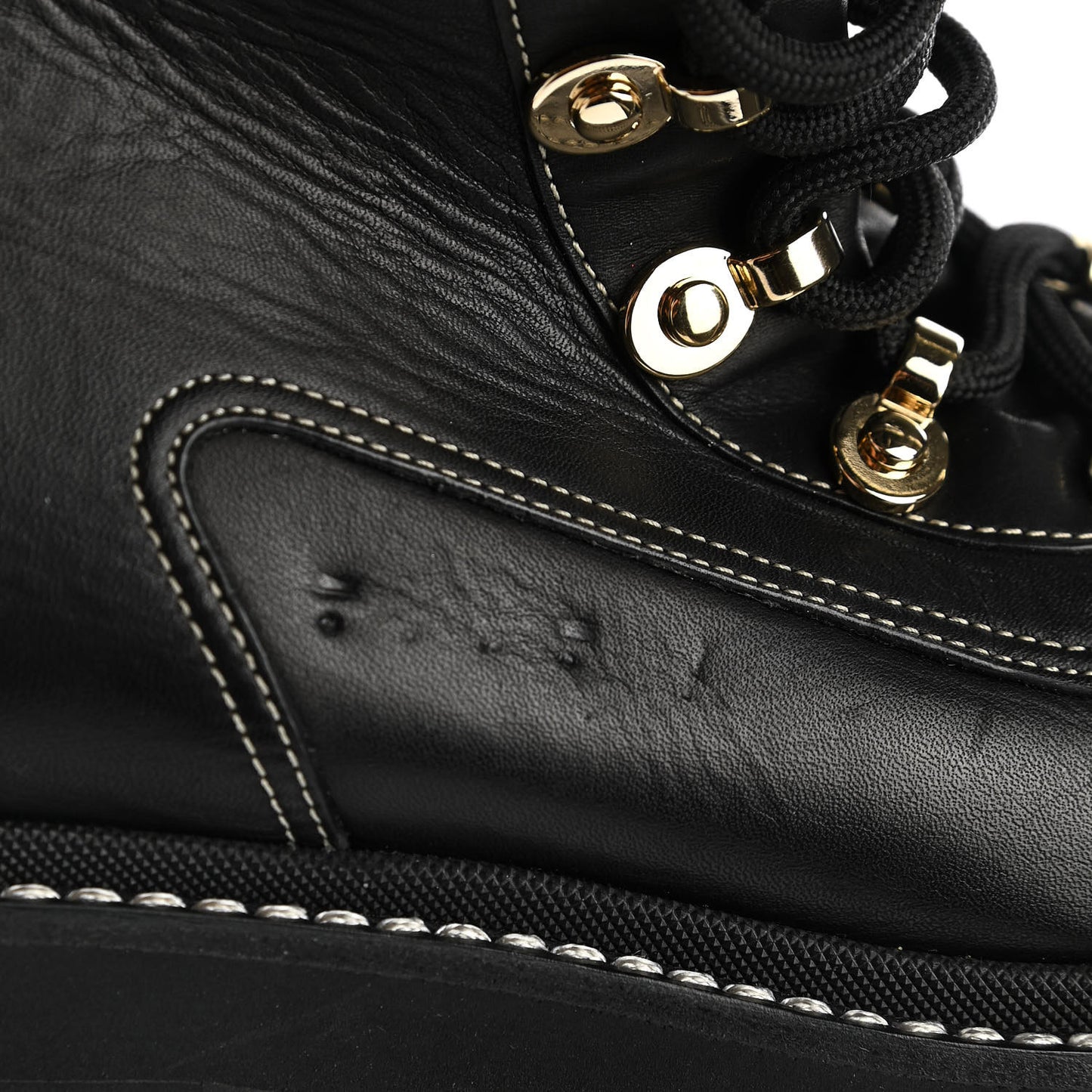 Calfskin Knit Lace Up Combat Boots 39 Black