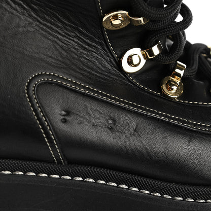 Chanel Calfskin Knit Lace Up Combat Boots 39 Black 9 of 9