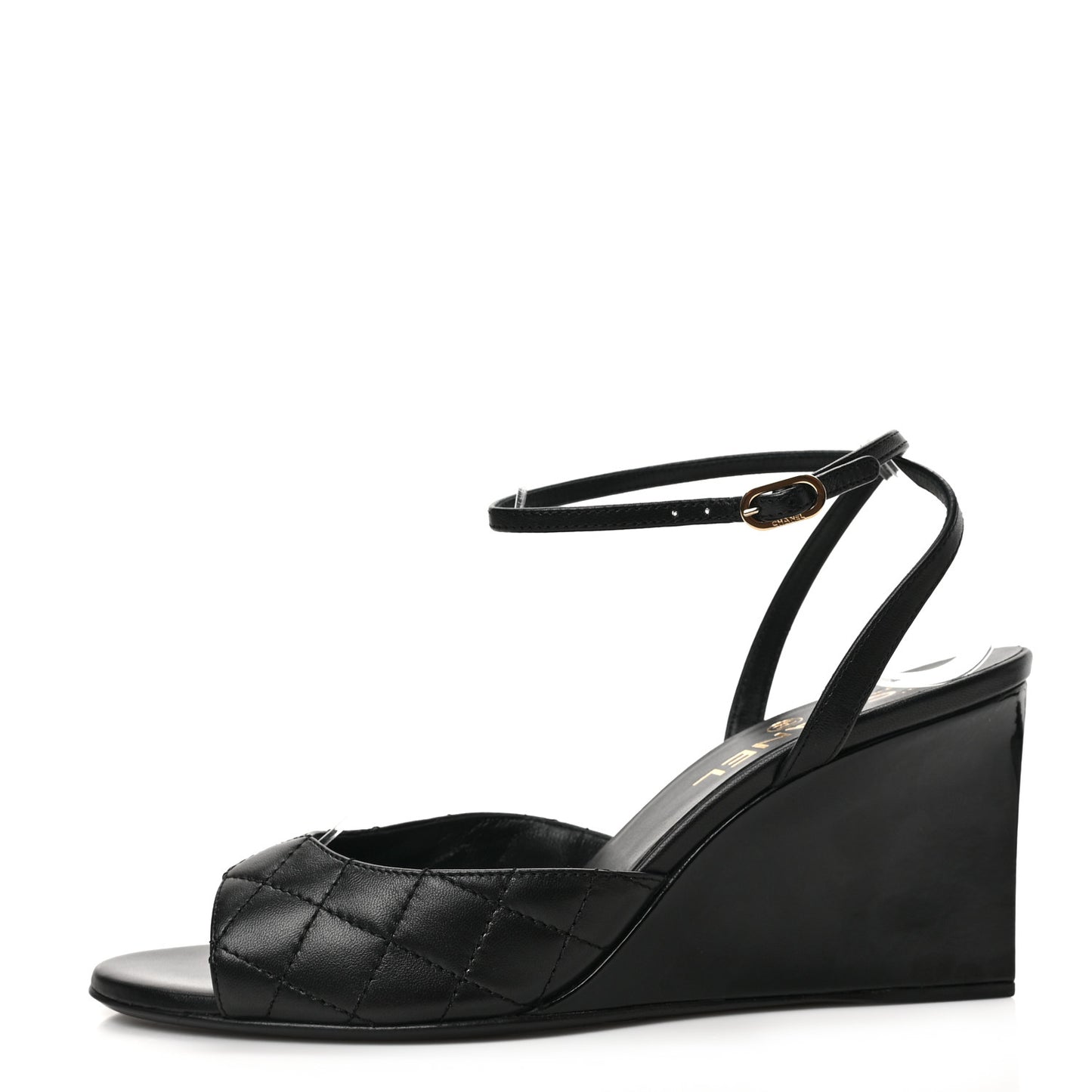 Lambskin Patent Quilted Wedge Sandals 39 Black