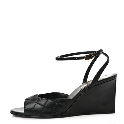 Chanel Lambskin Patent Quilted Wedge Sandals 39 Black 1 of 9
