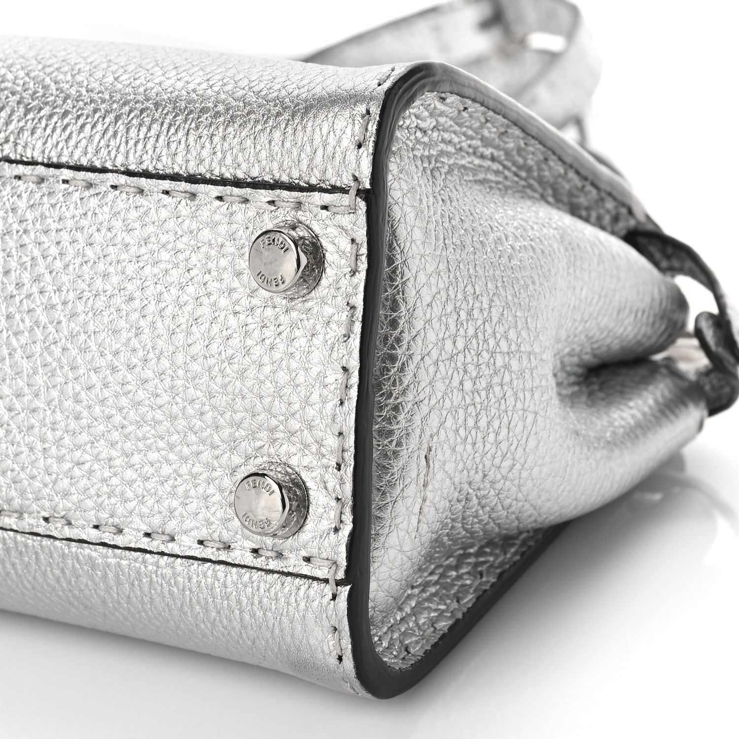 Fendi Cuoio Romano Lux Selleria Mini Peekaboo Iconic Satchel Argento 9 of 9