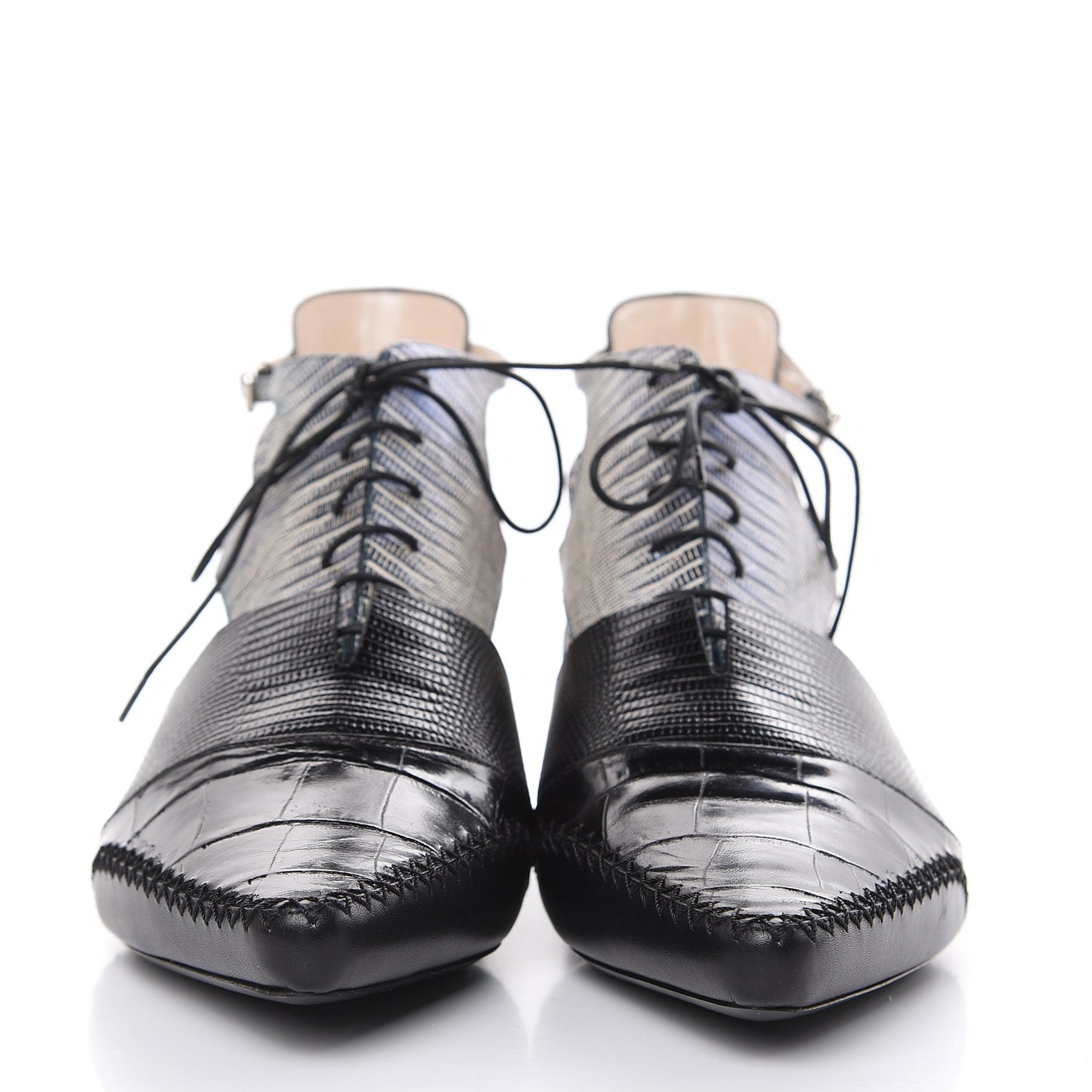 Crocodile Lizard Calfskin Embossed Nomade Pointed Ankle Boots 40 Black Blue