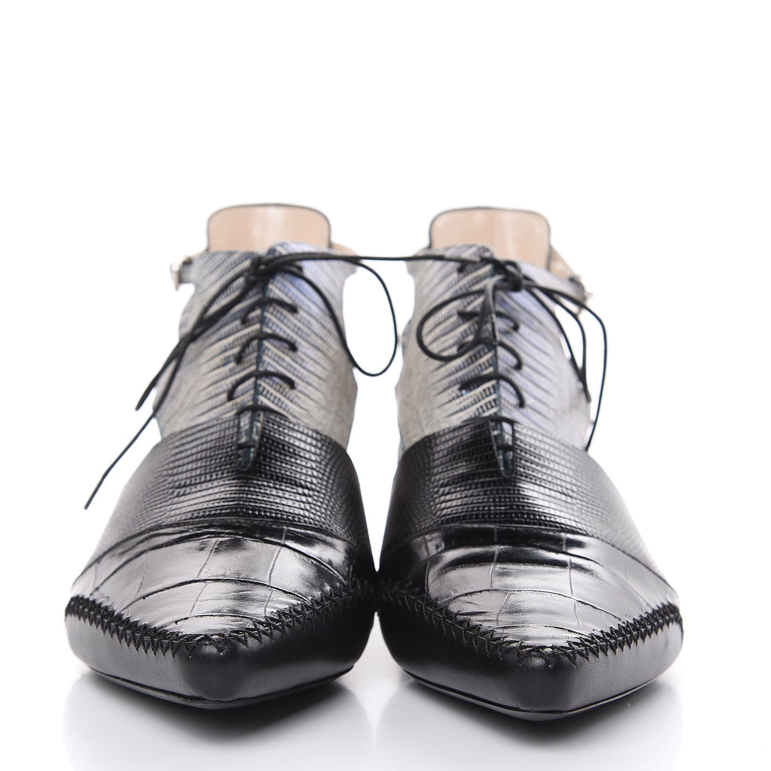 Christian Dior Crocodile Lizard Calfskin Embossed Nomade Pointed Ankle Boots 40 Black Blue 2 of 8