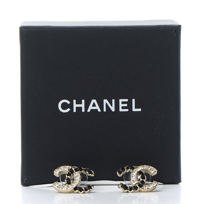 Chanel Crystal Baguette Lambskin Chain CC Vintage Allure Stud Earrings Black Gold 5 of 5