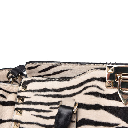 Valentino Garavani Pony Hair Zebra Rockstud Double Handle Tote Black Ivory 13 of 15