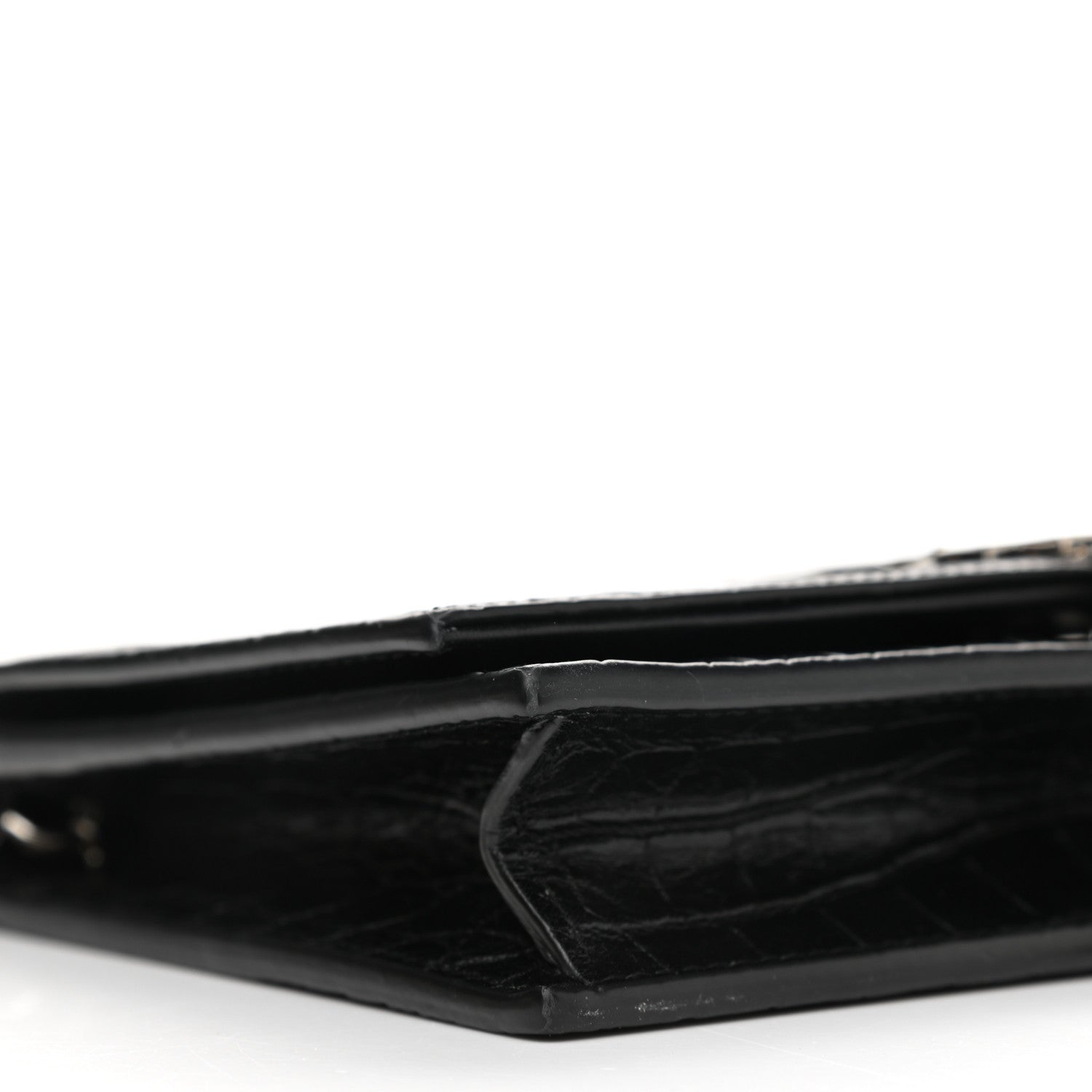 Saint Laurent Calfskin Crocodile Embossed Kate Monogram Tassel Chain Wallet Black 9 of 11
