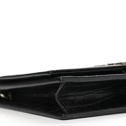 Saint Laurent Calfskin Crocodile Embossed Kate Monogram Tassel Chain Wallet Black 9 of 11