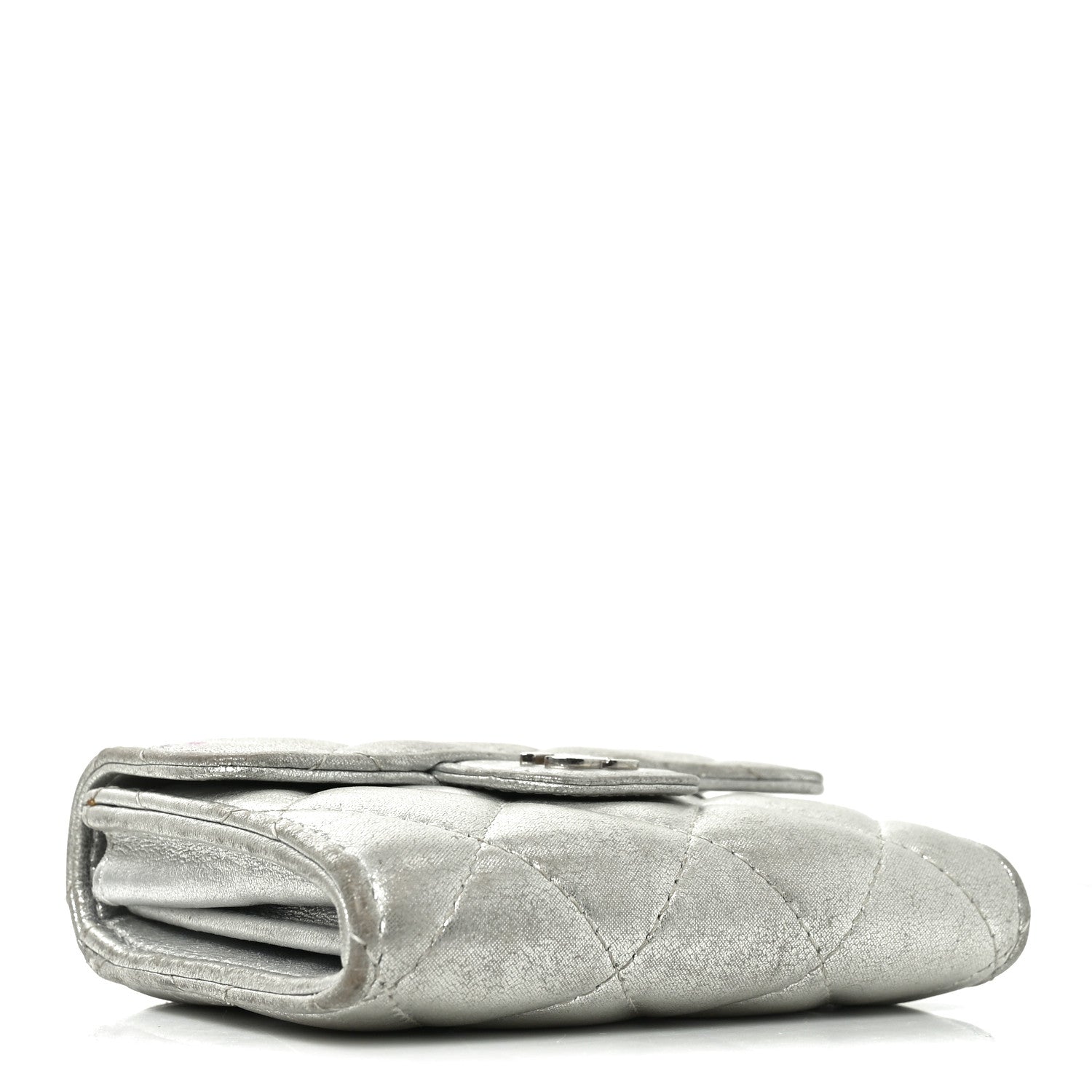 Chanel Metallic Lambskin Quilted Flap Card Holder Wallet Silver 4 of 11