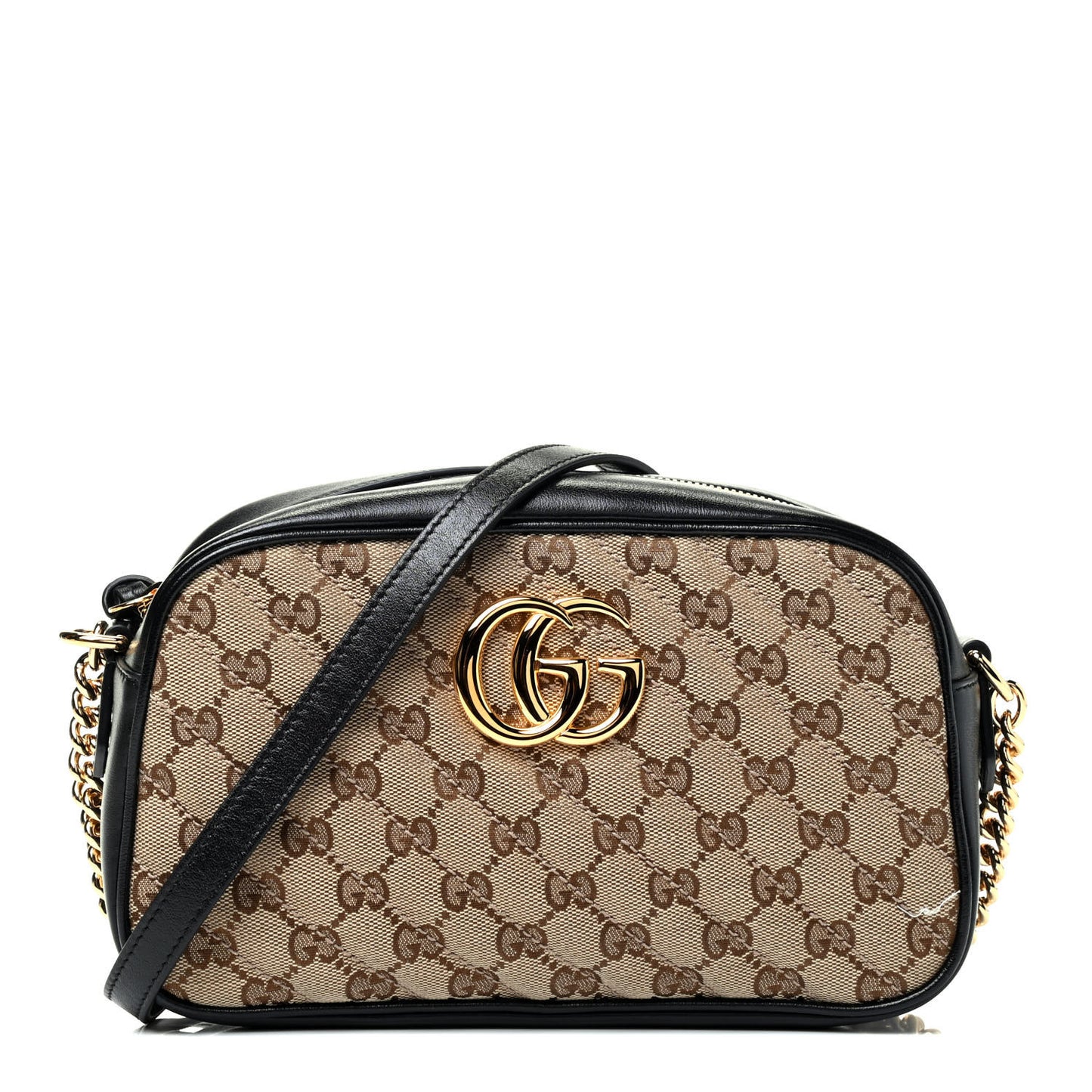 Monogram Matelasse Diagonal Small GG Marmont Chain Shoulder Bag Beige Black