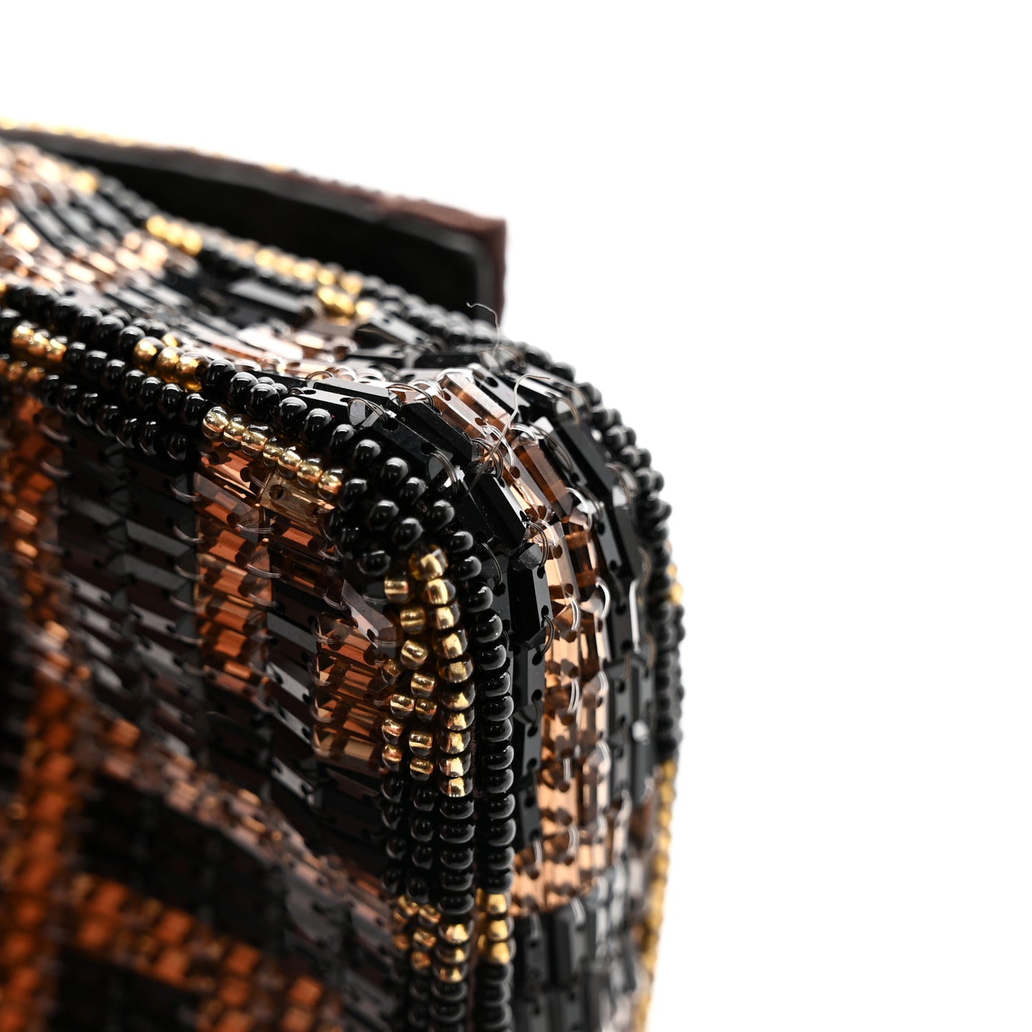 Crystal Vitello King FF Beaded Nano Baguette Charm Moro Black