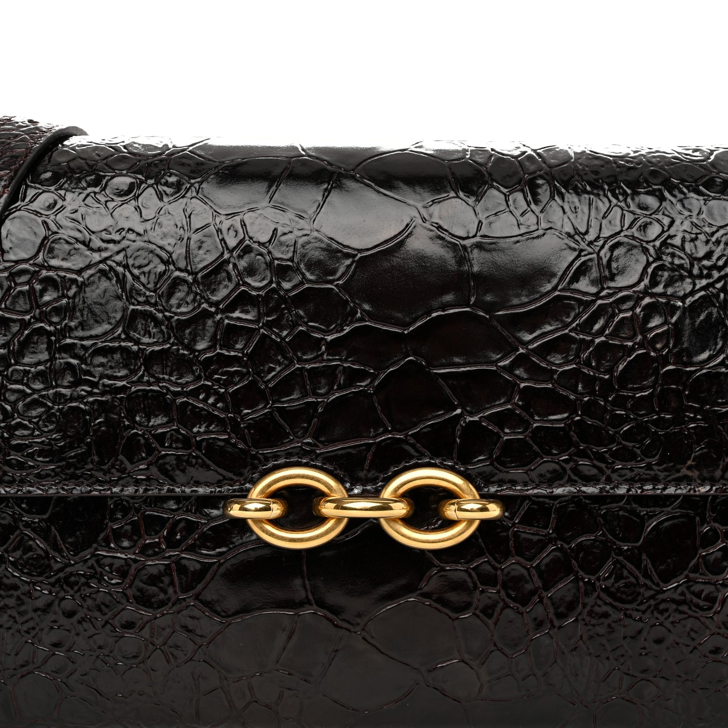 Shiny Crocodile Embossed Calfskin Le Maillon Satchel Coffee