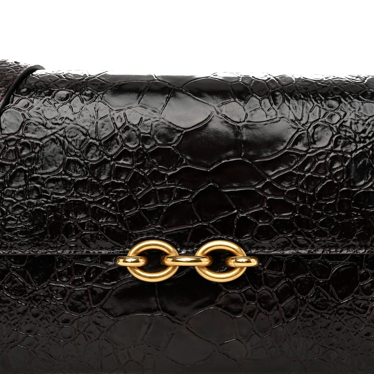 Saint Laurent Shiny Crocodile Embossed Calfskin Le Maillon Satchel Coffee 8 of 10