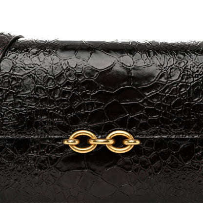 Saint Laurent Shiny Crocodile Embossed Calfskin Le Maillon Satchel Coffee 8 of 10