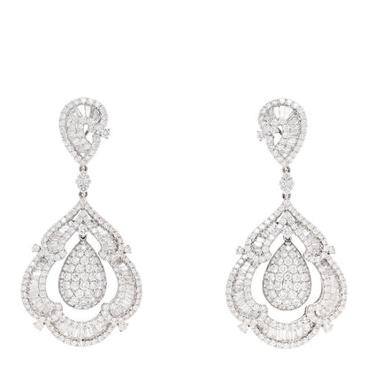 Parker & West by FASHIONPHILE 18K White Gold Diamond 10.19ctw Ornate Baguette Round Cut Drop Earrings 1 of 4