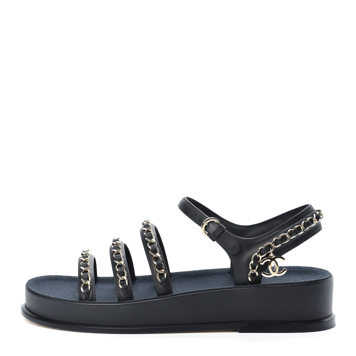Calfskin Chain Platform Sandals 37 Navy