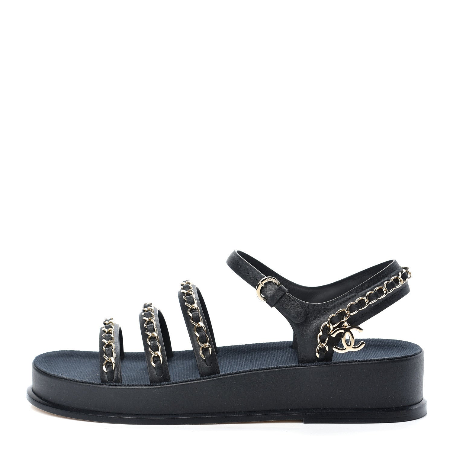 Chanel Calfskin Chain Platform Sandals 37 Navy 1 of 11