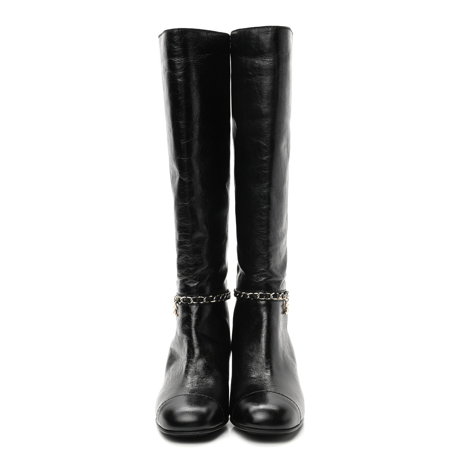 Chanel Crumpled Calfskin Cap Toe Chain Tall Boots 35.5 Black 2 of 7
