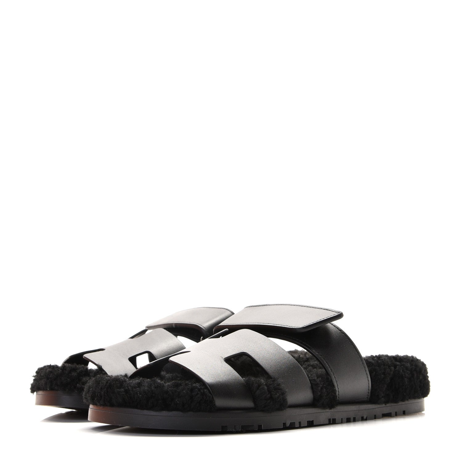 Hermes Calfskin Woolskin Womens Chypre Sandals 36 Black 2 of 12
