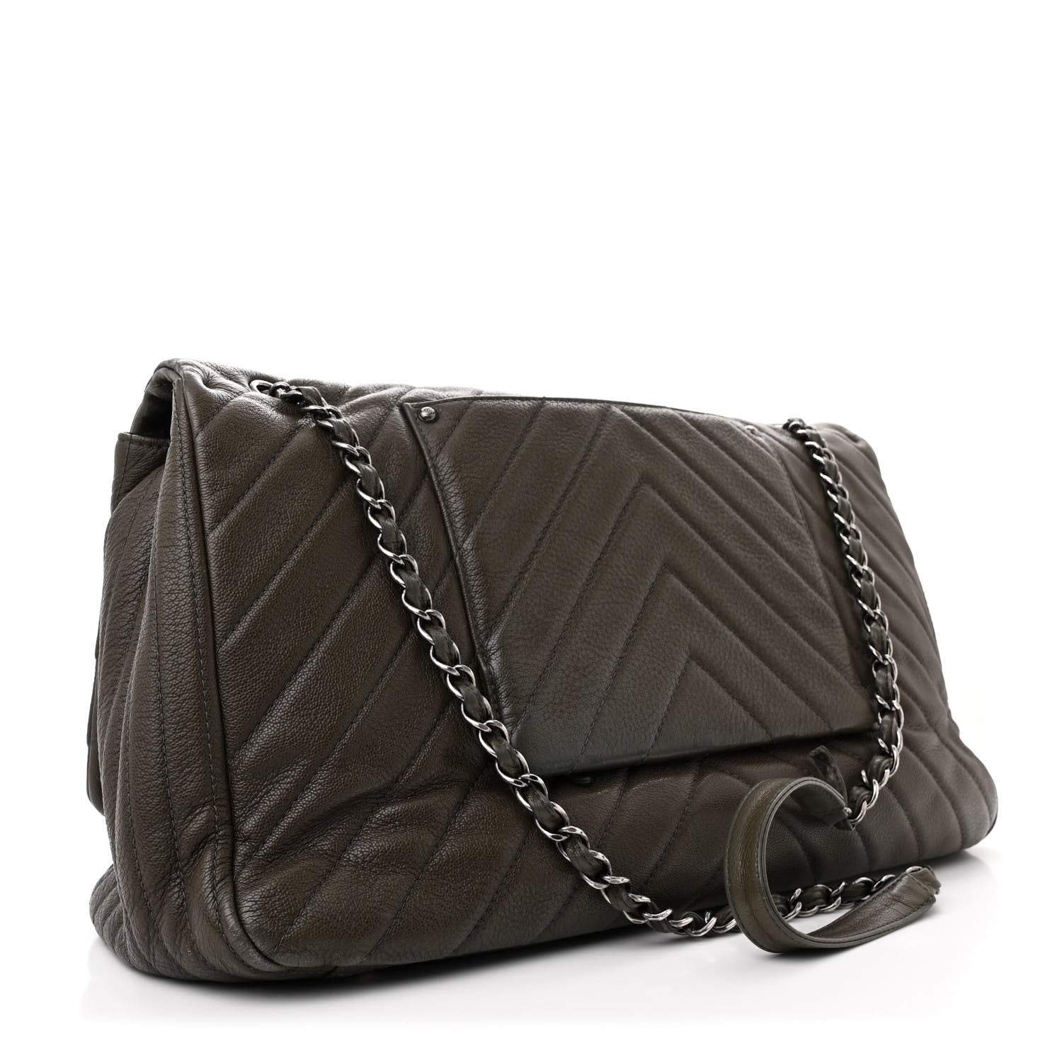 Chanel Calfskin Chevron Quilted XXL Travel Flap Bag Khaki 3 of 10