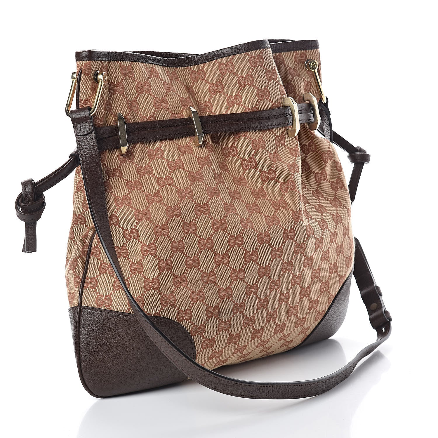 Gucci Monogram Textured Dollar Calfskin Horsebit 1955 Cinch Top Messenger Bag Beige Ebony Cocoa 3 of 9