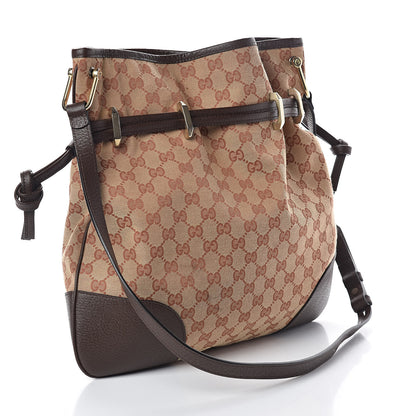 Gucci Monogram Textured Dollar Calfskin Horsebit 1955 Cinch Top Messenger Bag Beige Ebony Cocoa 3 of 9