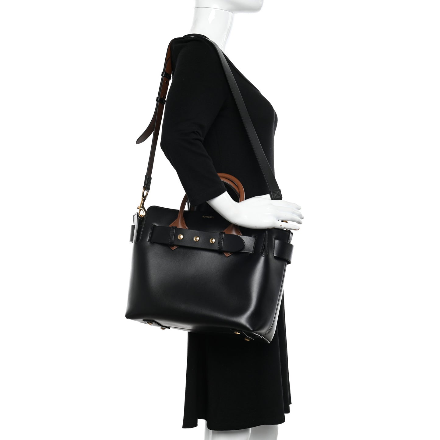 Smooth Calfskin Triple Stud Small Belt Bag Black Tan